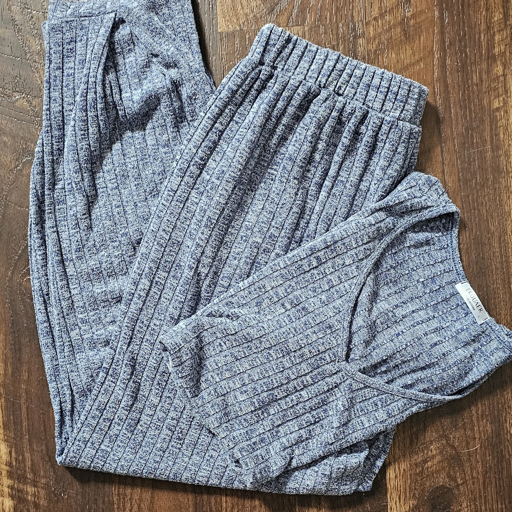 Blue Ribbed Knit Lounge Set